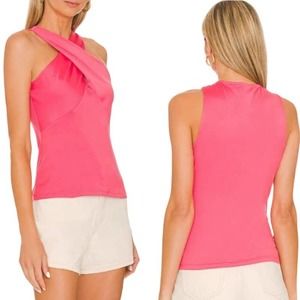 BCBGMAXAZRIA Crisscoss Front Jersey Halter Tank Top Claret Red Women's Small
